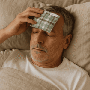 Compresse froide en tissu et graines de lin - Image à but illustratif générée par l'IA