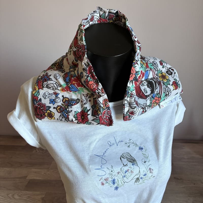 Bouillotte sèche aux graines de lin - Modèle CHOUCHOU - Tissu TATTOO LUCKY LOVE - Un Amour de Lin®