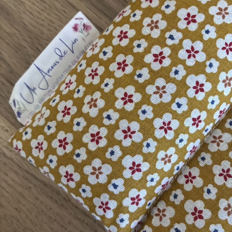Bouillotte sèche aux graines de lin - Modèle MAXI - Tissu MAO Jaune - Un Amour de Lin® (4)
