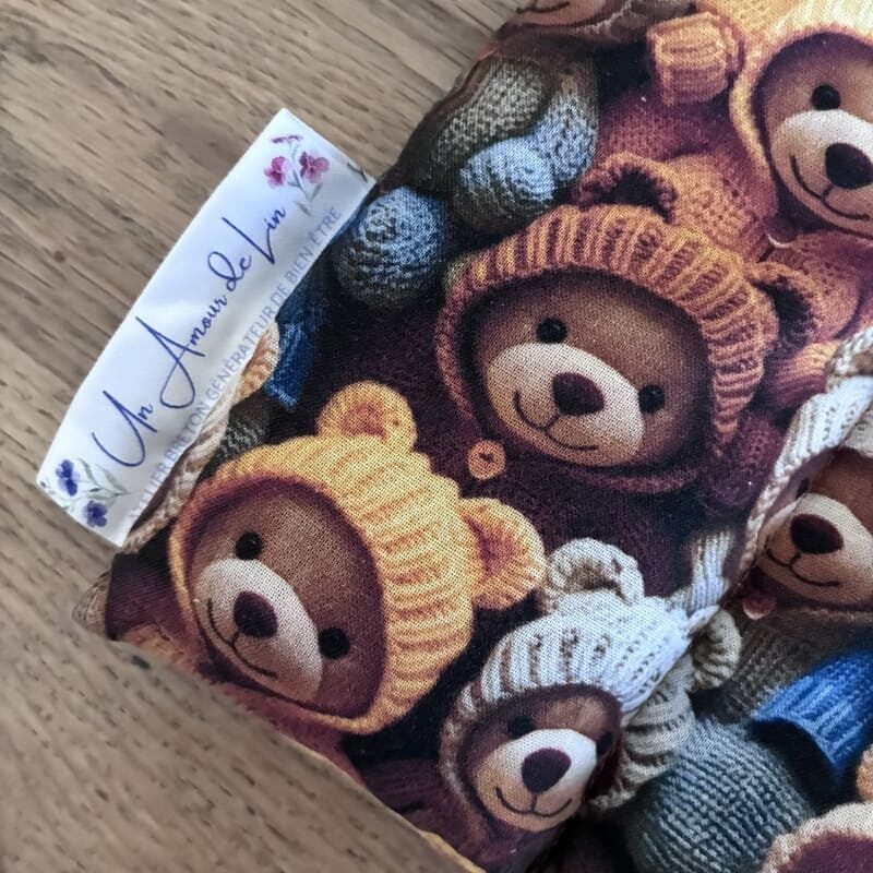 Bouillotte sèche aux graines de lin - Modèle MAXI - Tissu OURSON Imprimé 3D - Un Amour de Lin® (4)
