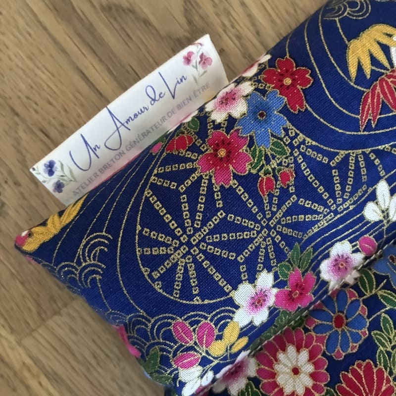 Bouillotte sèche aux graines de lin - Modèle MAXI - Tissu RIZIERE Or et bleu - Un Amour de Lin® (2)