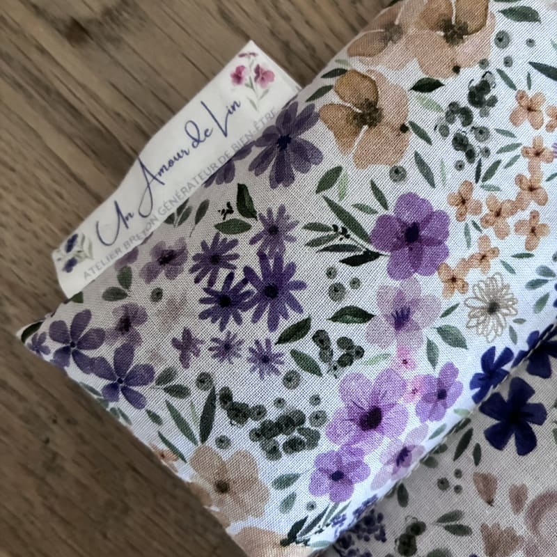 Bouillotte sèche aux graines de lin - Modèle MAXI - Tissu ROMANE Ecru et violet - Un Amour de Lin® (3)