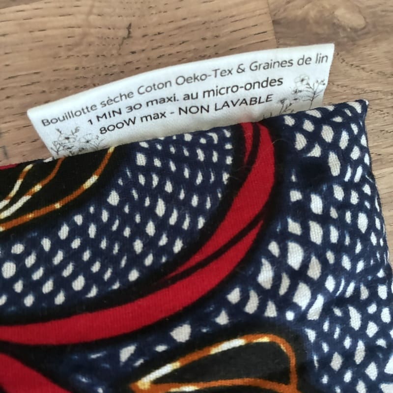 Bouillotte sèche aux graines de lin - Modèle MAXI - Tissu WAX Rouge et bleu - Un Amour de Lin® (4)